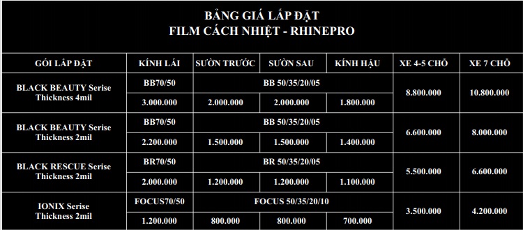 Bảng giá dán phim cách nhiệt 3M